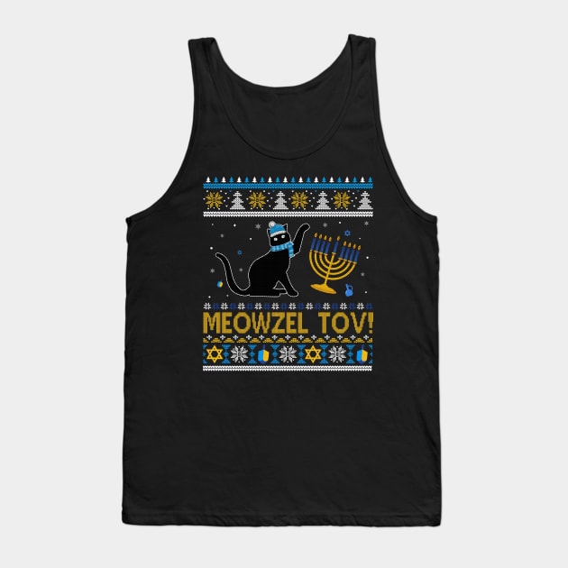 Meowzel Tov Black Cat Funny Hanukkah Chanukah Men Women Kids Tank Top by _So who go sayit_